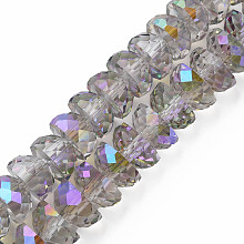 Electroplate Transparent Glass Beads Strands, Faceted, Half Round, Violet, 9x5mm, Hole: 1.6mm, about 75pcs/strand, 16.14 inch(41cm)