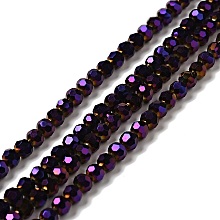 Honeyhandy Faceted(32 Facets) Electroplate Glass Bead Strands, Round, Purple Plated, 4mm, Hole: 0.5mm, about 100pcs/strand, 14.2 inch