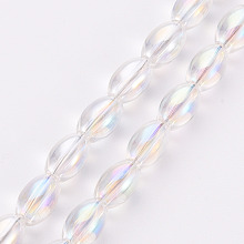 Honeyhandy Electroplate Transparent Glass Beads Strands, AB Color Plated, Oval, Clear AB, 6.5x4.5mm, Hole: 1mm, about 60~65pcs/strand, 15.16~15.94 inch(38.5cm~40.5cm)