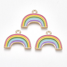 Honeyhandy Alloy Pendants, Cadmium Free & Lead Free, with Enamel, Rainbow, Light Gold, Colorful, 17.5x24x2mm, Hole: 2mm