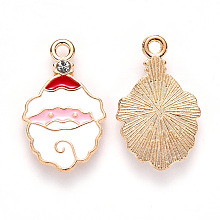 Honeyhandy Alloy Enamel Pendants, with Crystal Rhinestone, for Christmas, Flat Back, Santa Claus, Light Gold, White, 24.5x15x2.5mm, Hole: 2mm