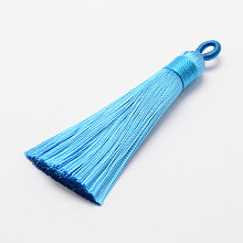 Honeyhandy Polyester Tassel Big Pendant Decorations, Ice Silk Tassel, Deep Sky Blue, 60~67x8mm, Hole: 5x7mm