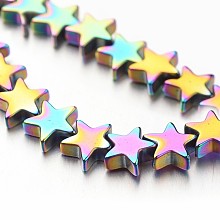 Honeyhandy Electroplate Non-magnetic Synthetic Hematite Bead Strands, Star, Multi-color Plated, 6x6x2~3mm, Hole: 1mm, about 86pcs/strand, 15.7 inch