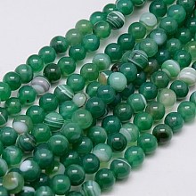 ARRICRAFT Round Dyed Natural Striped Agate/Banded Agate Beads Strands, Sea Green, 8mm, Hole: 1mm, about 48pcs/strand, 15.2 inch