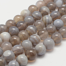 Honeyhandy Natural Striped Agate/Banded Agate Bead Strands, Round, Grade A, Light Grey, 10mm, Hole: 1mm, about 37~38pcs/strand, 14.5 inch