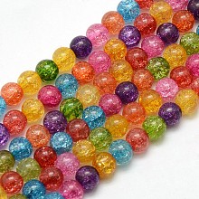 Synthetic Crackle Quartz Round Bead Strands, Dyed & Heated, Mixed Color, 6mm, Hole: 1mm, about 73pcs/strand, 16.14 inch