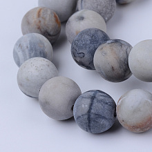 Honeyhandy Natural Polychrome Jasper/Picasso Stone/Picasso Jasper Beads Strands, Frosted, Round, 10~10.5mm, Hole: 1.2mm, about 37~40pcs/strand, 14.9~15.1 inch(38~38.5cm)