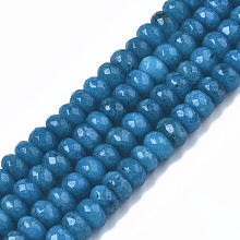 Honeyhandy Faceted Rondelle Dyed Natural White Jade Bead Strands, Steel Blue, 8~9x5~6mm, Hole: 1mm, about 70pcs/strand, 14.5 inch