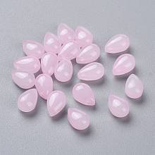 Honeyhandy Imitation Jade Glass Beads, Teardrop, Pink, 9x6x5mm, Hole: 1mm