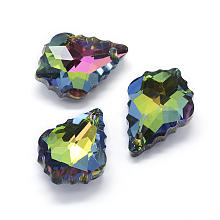 Honeyhandy Faceted Glass Pendants, Back Plated, Leaf, Colorful, 22x15.5x8.5mm, Hole: 1mm