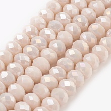 ARRICRAFT Electroplate Glass Beads Strands, Imitation Jade Glass, Full Rainbow Plated, Faceted, Rondelle, Linen, 6x4~5mm, Hole: 0.8~1mm, about 88~92pcs/strand, 15.5 inches~16 inches(39~45cm)