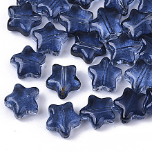 Honeyhandy Transparent Spray Painted Glass Beads, Star, Prussian Blue, 8x8x4mm, Hole: 0.8~1mm