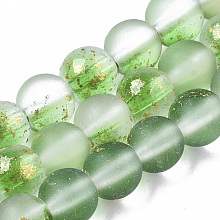 Honeyhandy Frosted Spray Painted Glass Beads Strands, with Golden Foil, Round, Lime Green, 6~7mm, Hole: 1.2~1.5mm, about 65~67pcs/Strand, 14.76 inch~15.12 inch(37.5~38.4cm)