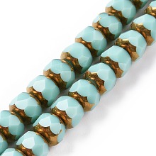 Honeyhandy Electroplate Opaque Glass Beads Strands, Half Golden Plated, Long-Lasting Plated, Faceted, Rondelle, Turquoise, 7.5x6mm, Hole: 1.2mm, about 60pcs/strand, 15.75''(40cm)