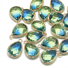 Honeyhandy Glass Pendants, with Golden Tone Brass Findings, Faceted, Teardrop, Dodger Blue, 23x15x7mm, Hole: 1.5~2mm