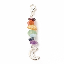 Honeyhandy Chakra Theme Natural Gemstone Pendant Decorations, with Alloy Lobster Claw Clasps, Moon Pendant, 5.85cm