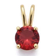 Honeyhandy Brass Micro Pave Cubic Zirconia Pendants, Real 18K Gold Plated, Long-Lasting Plated, Flat Round, Red, 13.5x7x5mm, Hole: 6x2mm