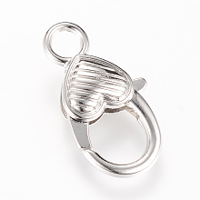 Honeyhandy Alloy Lobster Claw Clasps, Heart, Platinum, 26.5x14x6mm, Hole: 4mm