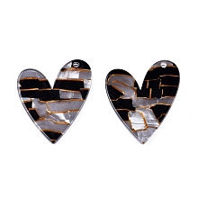 Honeyhandy Acrylic Pendants, Heart, Black, 30.5x24x2.5mm, Hole: 1.8mm