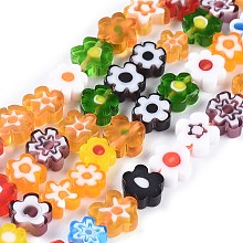 Honeyhandy Handmade Millefiori Glass Bead Strands, Flower, Mixed Color, 6.4~9x3.2mm, Hole: 1mm, about 56pcs/Strand, 15.75''(40cm)