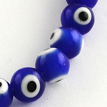 Honeyhandy Round Handmade Evil Eye Lampwork Beads Strands, Blue, 8mm, Hole: 1mm, about 48pcs/strand, 13.7 inch