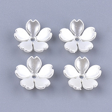 Honeyhandy 5-Petal ABS Plastic Imitation Pearl Bead Caps, Flower, Creamy White, 15x15x4mm, Hole: 1.4mm