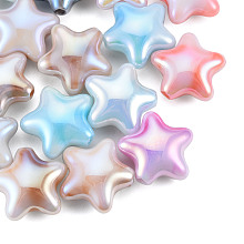 UV Plating Rainbow Iridescent Acrylic Beads, Star, Mixed Color, 20x22x10.5mm, Hole: 3.2mm