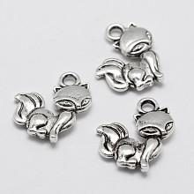 Honeyhandy Alloy Charms, Fox, Antique Silver, 15x12x3mm, Hole: 2mm