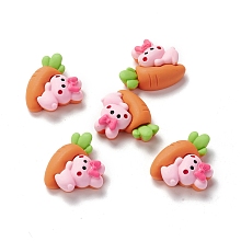 Honeyhandy Opaque Resin Cabochons, Cartoon Style, Rabbit on Carrot, Dark Orange, 20x24x8mm