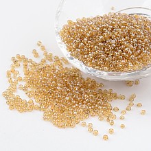 Honeyhandy Round Glass Seed Beads, Trans. Colours Lustered, Pale Goldenrod, Size: about 2mm in diameter, hole: 1mm, about 3306pcs/50g