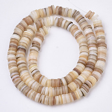 ARRICRAFT Natural Freshwater Shell Beads Strands, Disc/Flat Round, Heishi Beads, Shell Shards, Wheat, 5x0.5~3mm, Hole: 0.9mm, 14.88 inches(37.8cm)~15.19 inches(38.6cm), about 204~209pcs/Strand