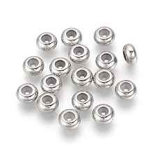 Honeyhandy 304 Stainless Steel Beads, with Rubber Inside, Slider Beads, Stopper Beads, Rondelle, Stainless Steel Color, 7x3.5mm, Rubber Hole: 1mm