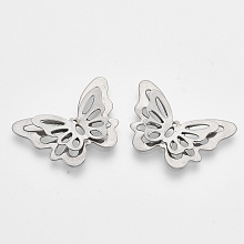 Honeyhandy 201 Stainless Steel 3D Pendants, Butterfly, Stainless Steel Color, 17.5x25.5x3mm, Hole: 0.9mm