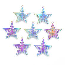 NBEADS Vacuum Plating 201 Stainless Steel Filigree Pendants, Etched Metal Embellishments, Star, Multi-color, 23x22x0.4mm, Hole: 1.2mm