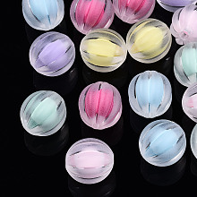 Honeyhandy Transparent Acrylic Beads, Frosted, Bead in Bead, Corrugated Round, Mixed Color, 12x11.5mm, Hole: 2mm