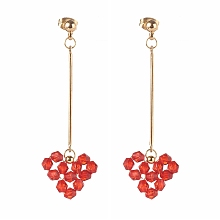 Honeyhandy Brass Dangle Stud Earrings, with Transparent Acrylic Beads, Heart, Red, 59mm, Pin: 0.8mm