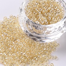 Honeyhandy Glass Seed Beads, Trans. Colours Lustered, Round, Pale Goldenrod, 3mm, Hole: 1mm, about 2222pcs/100g