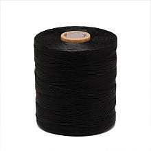 Honeyhandy Waxed Polyester Cord, Black, 1x0.5mm, about 743.66 Yards(680m)/Roll