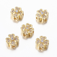 Honeyhandy Rack Plating Brass Micro Pave Cubic Zirconia Beads, Flower, Real 18K Gold Plated, Mixed Color, Mixed Color, 8x5mm, Hole: 1.5mm