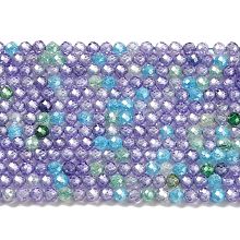 Cubic Zirconia Bead Strands, Faceted Rondelle, Mixed Color, 3mm, Hole: 0.6mm, about 131pcs/strand, 15.16 inch(38.5cm)