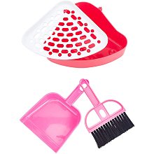 Plastic Small Animal Triangle Toilet Trainer Corner, with Mini Broom Brush and Dustpan Set, for Small Animal, Hot Pink, 10x24x17cm