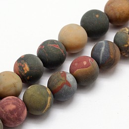 Arricraft Natural Picasso Stone/Picasso Jasper Frosted Bead Strands, Round, 6mm, Hole: 1mm, about 30pcs/strand, 7.5 inches