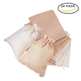 BENECREAT 24Pack Large Size Burlap Bags with Drawstring Gift Bags Jewelry Pouch for Wedding Party and DIY Craft Color Linen and Cream, 8.8 x 6.7 Inch