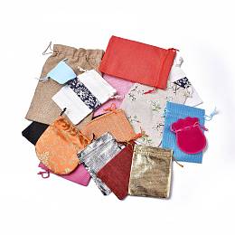 Honeyhandy Cotton & Silk Packing Pouches, Drawstring Bags, Mixed Color, 9.2~23.2x7~16.8x0.1~0.4cm