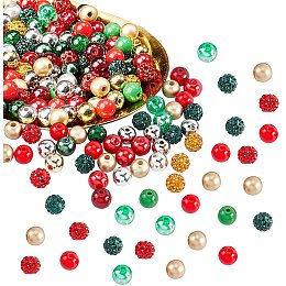 NBEADS About 180 Pcs 8mm Mixed Christmas Beads, Assorted Material Glass Loose Beads Spacer Beads for DIY Bracelet Necklace Earring Jewelry Making