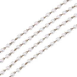 PandaHall Elite 39.3" Ivory Handmade Round Glass Pearl Beads Chains for Necklaces Bracelets Making with Antique Bronze Iron Eyepins; Bead: 6mm