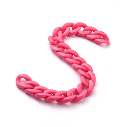 Honeyhandy Handmade Opaque Acrylic Curb Chains, Deep Pink, Links: 19x13.5x4.5mm, 39.37 inch(1m)/strand