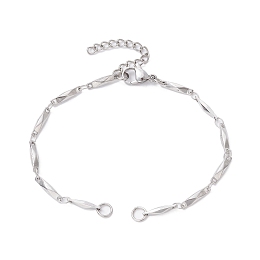 Honeyhandy Tarnish Resistant 304 Stainless Steel Faceted Bar Link Chain Bracelet Makings, Fit for Connector Charms, with Lobster Claw Clasp & Chain Extender, Stainless Steel Color, 6-3/4 inch(17.3cm), Hole: 3.5mm