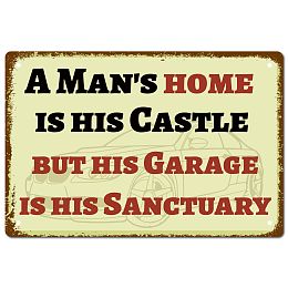 CREATCABIN A Man's Home is His Castle But His Garage is His Sanctuary Metal Tin Sign Vintage Rustic Wall Art Decor House Plaque Poster for Home Garage Decoration 12 x 8 Inch