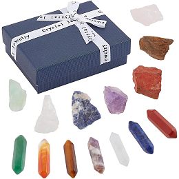 14pcs Natural Crystal Set, Raw Crystals Kit for Beginners Colorful Chakra Gemstones Rough Crystal Kits with Gift Box for Mother's Day Gifts Yoga Decoration Jewelry Making